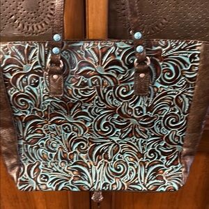 Patricia Nash Brown and Turquoise, like new, Patricia Nash tote.